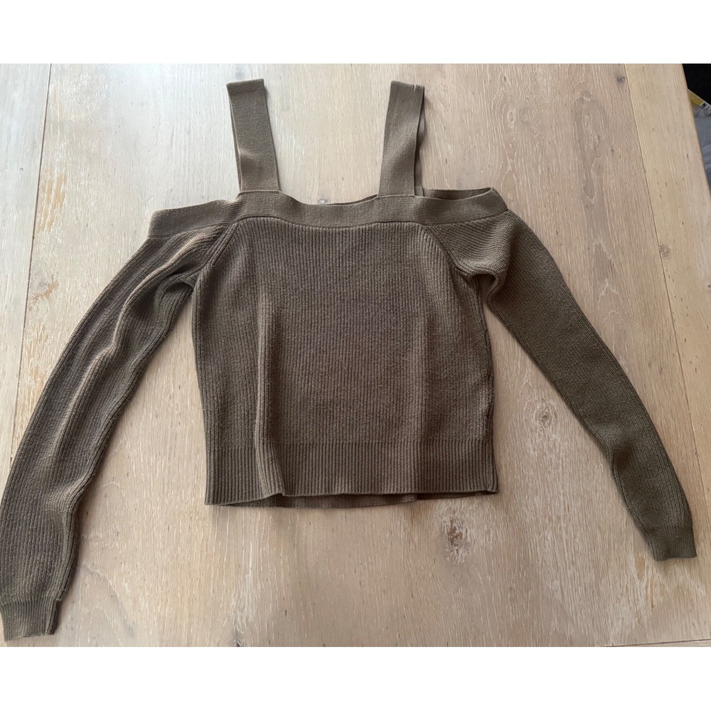 Kendall & Kylie‎ Womens Cold Shoulder Ribbed Knit Sweater Olive Brown Small